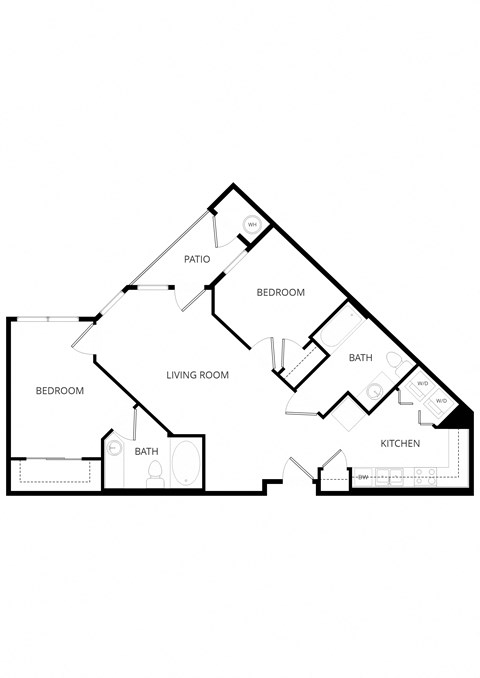 Floor plan for 2 beds, 2 baths, 855 sqft